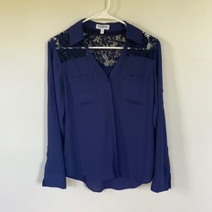 Express Slim Fit Blue Portofino Black Lace Shirt